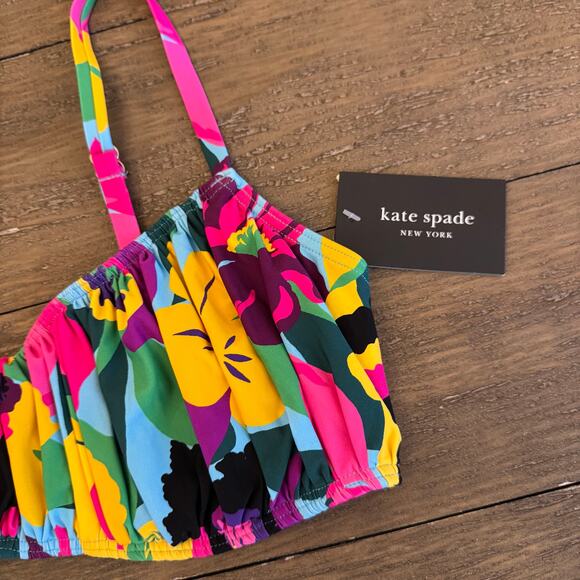 Kate Spade New York NWT Women's Size Small Shirred Smocked Tropical Bikini Top - Picture 2 of 11